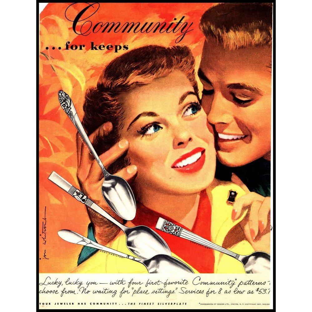 1951 Oneida Community Silver Spoon Spoons Vintage Print Ad Wedding Gift Wall Art